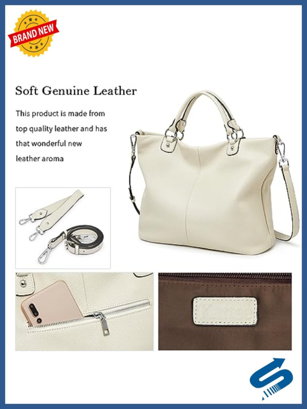 Genuine Leather Tote Purse for Women, Top Handle Satchel, Shoulder Bag - Picture 4 of 6